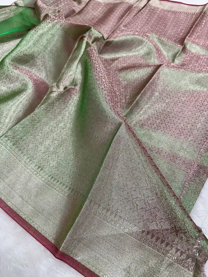 Metallic Green brocade tissue silk Banarasi saree