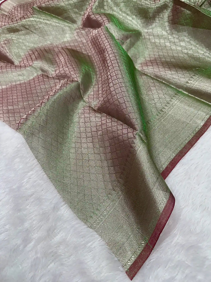 Metallic Green brocade tissue silk Banarasi saree