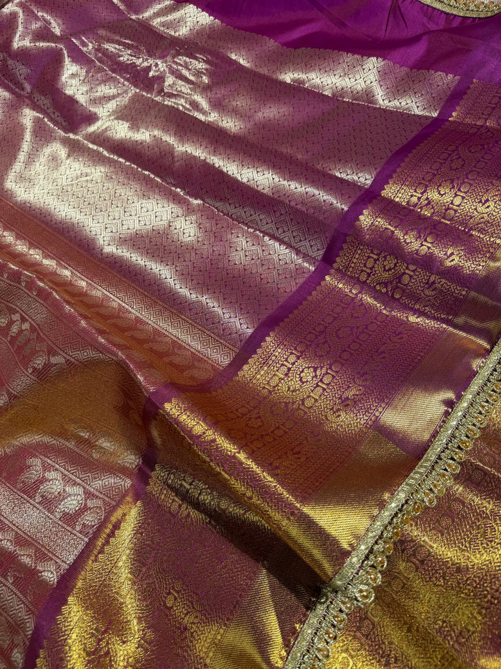 Metallic Kanjivaram Tissue Silk Designer Lace Work Saree