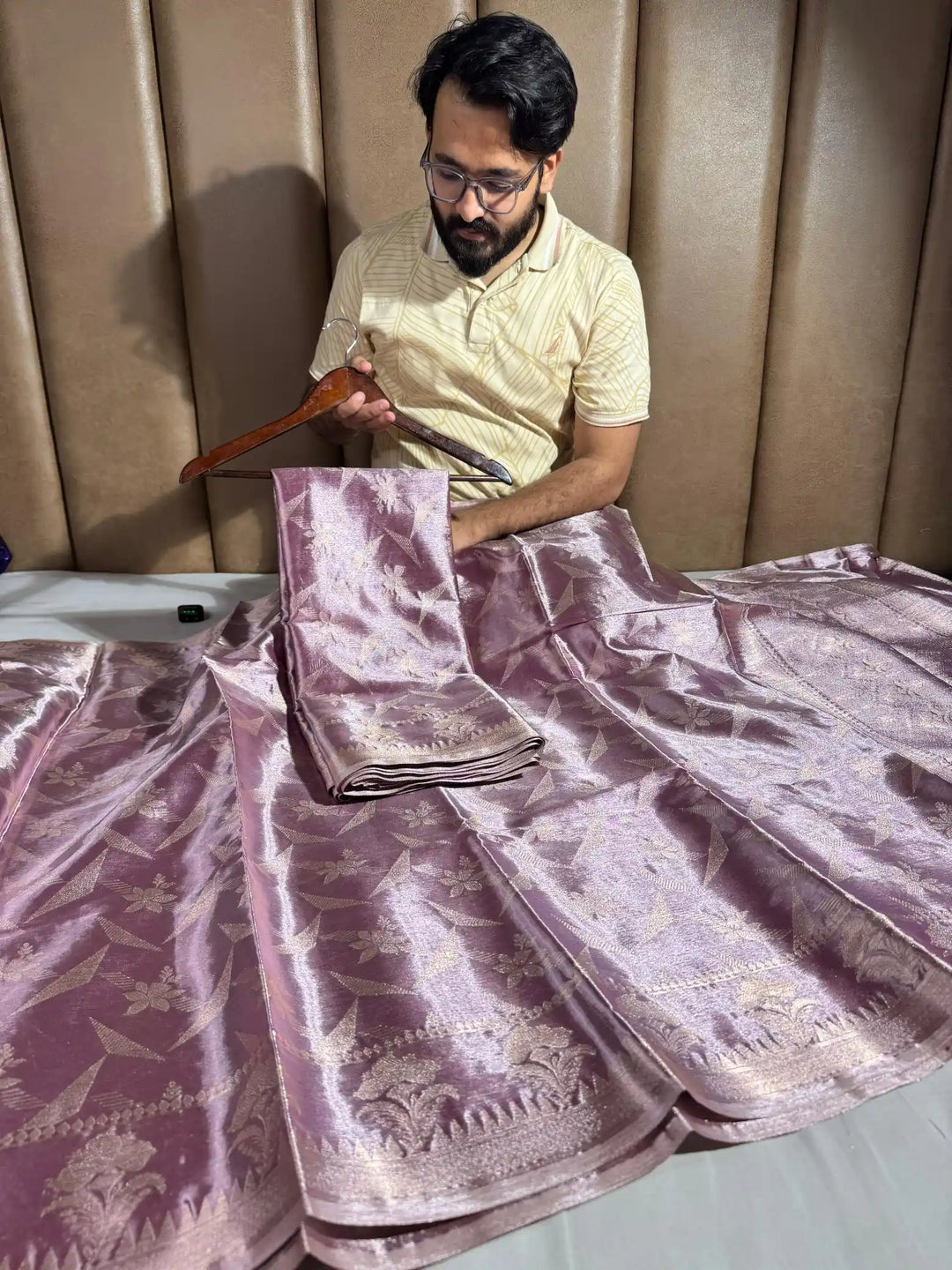 Metallic Lavender Kanjivaram Tissue Silk Saree with Rich Pallu and Blouse