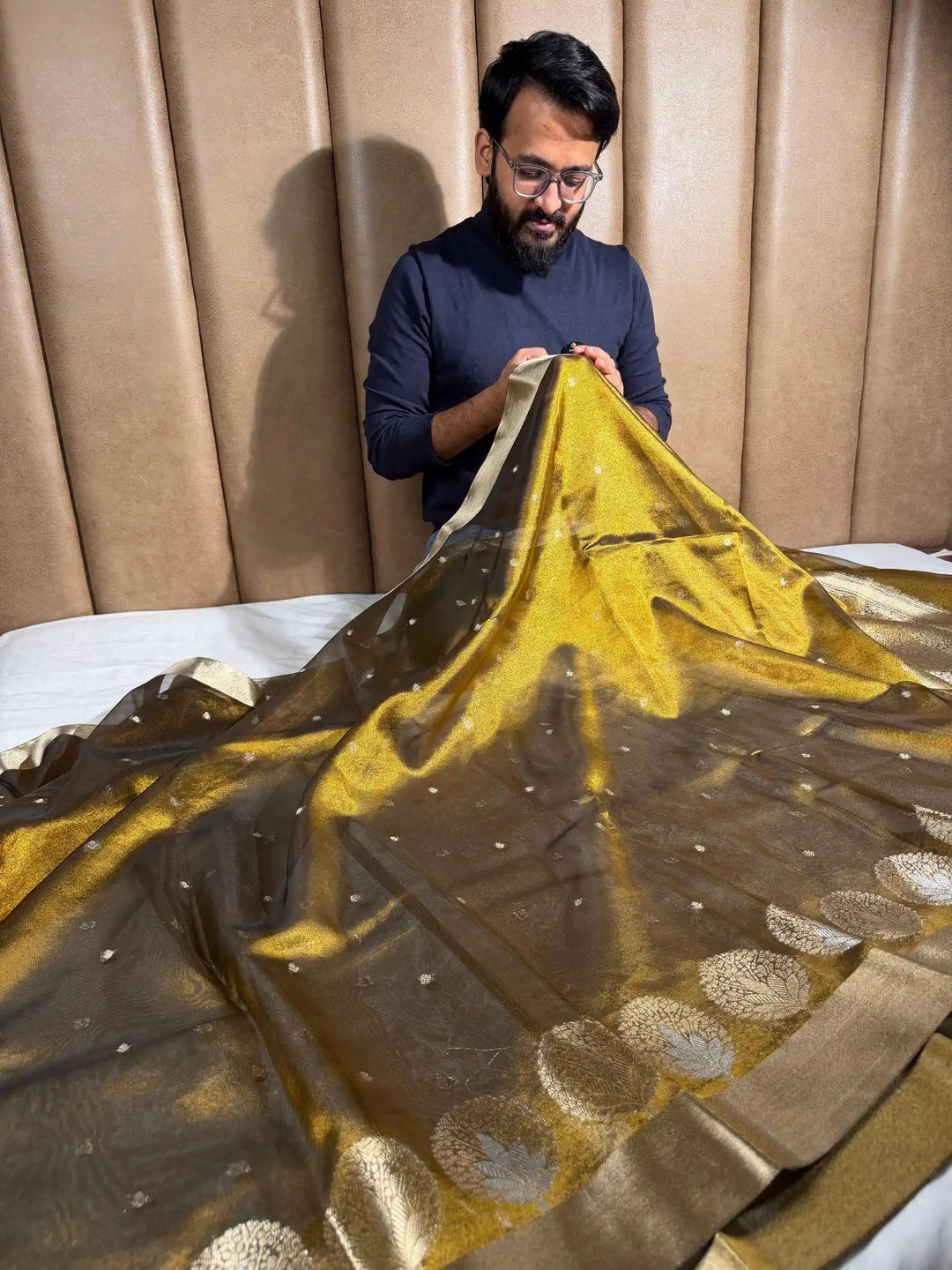 Metallic Mustardish Gold Tissue Silk Heritage Weave Banarasi Saree