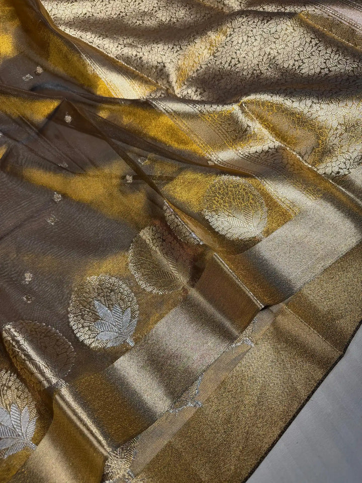 Metallic Mustardish Gold Tissue Silk Heritage Weave Banarasi Saree