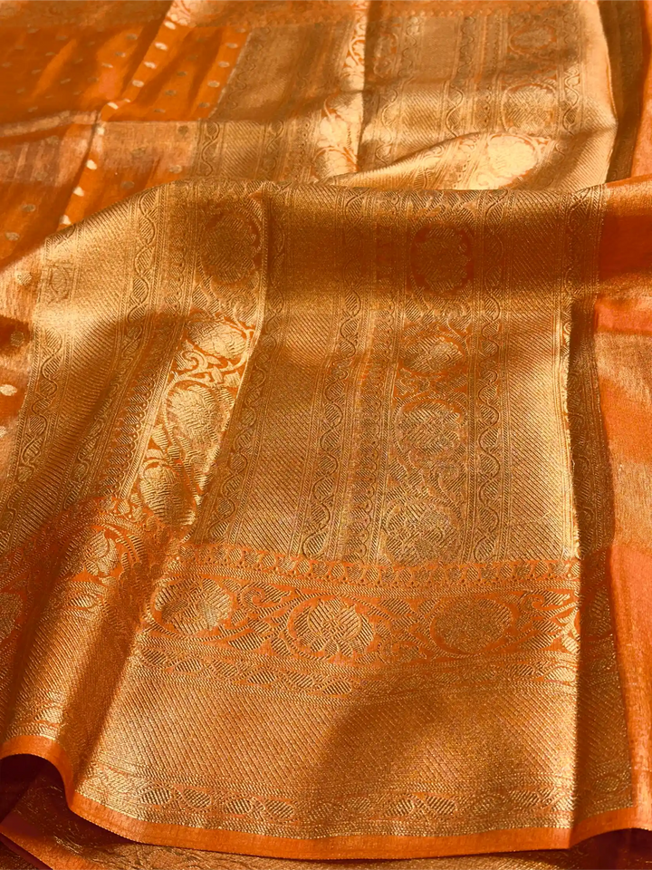 Metallic Orange Breathable Soft Tissue Silk Banarasi Saree