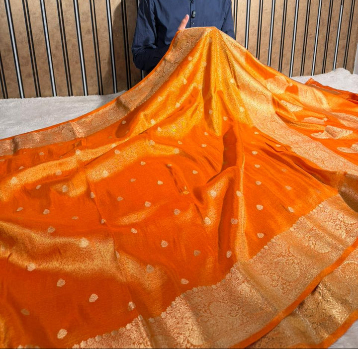 Metallic Orange Breathable Soft Tissue Silk Banarasi saree