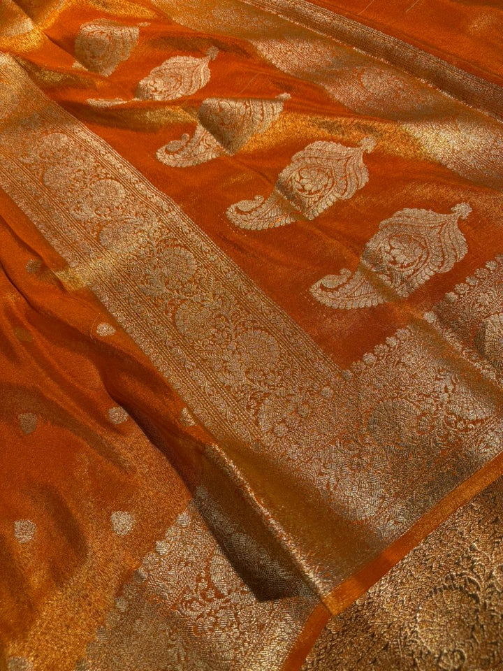 Metallic Orange Breathable Soft Tissue Silk Banarasi saree