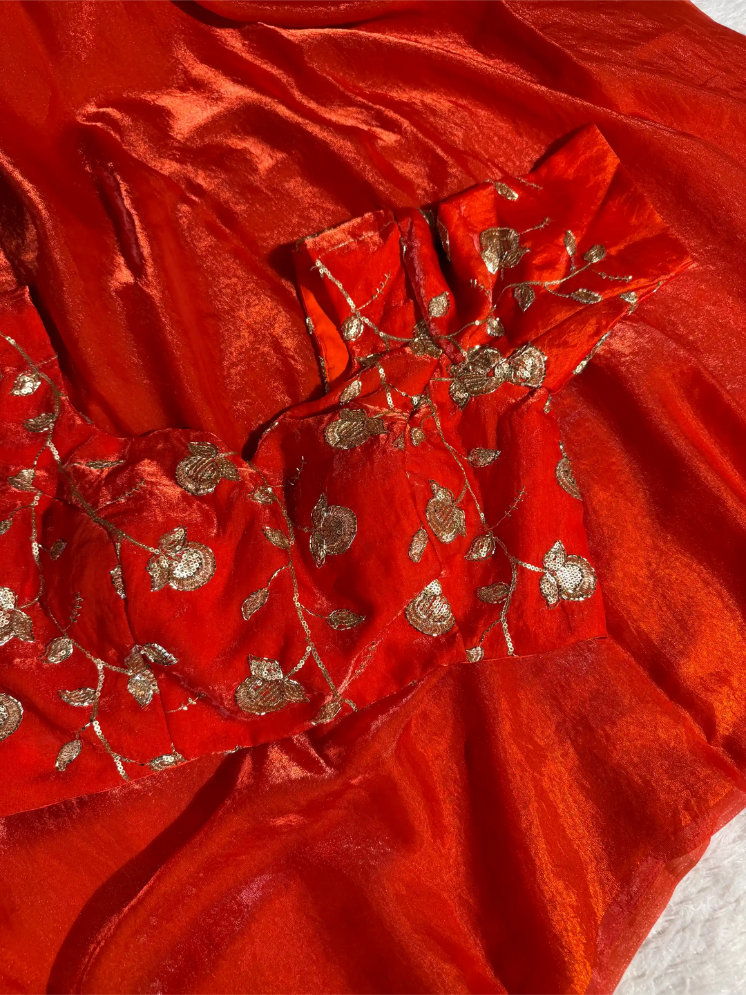 Metallic Orange Breathable Tissue Silk Designer Banarasi Saree