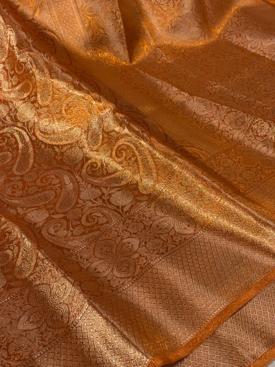 Metallic Orange Kanjivaram Brocade Tissue Saree