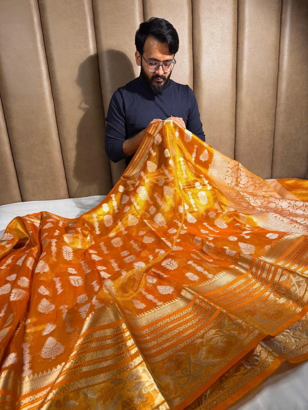 Metallic Orange Soft Tissue Silk Traditional Banarasi Saree