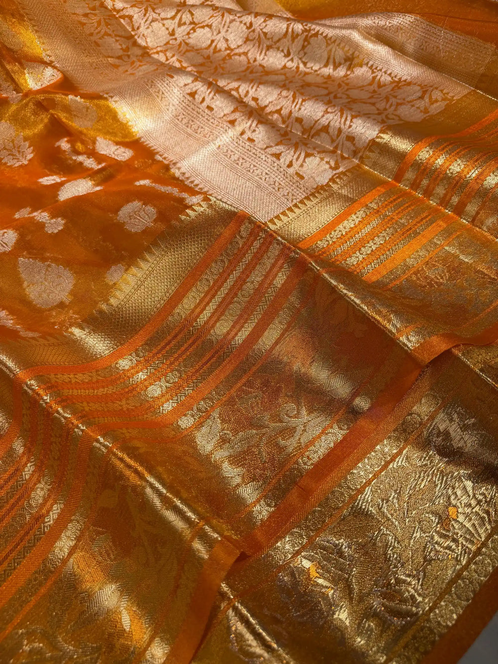 Metallic Orange Soft Tissue Silk Traditional Banarasi Saree