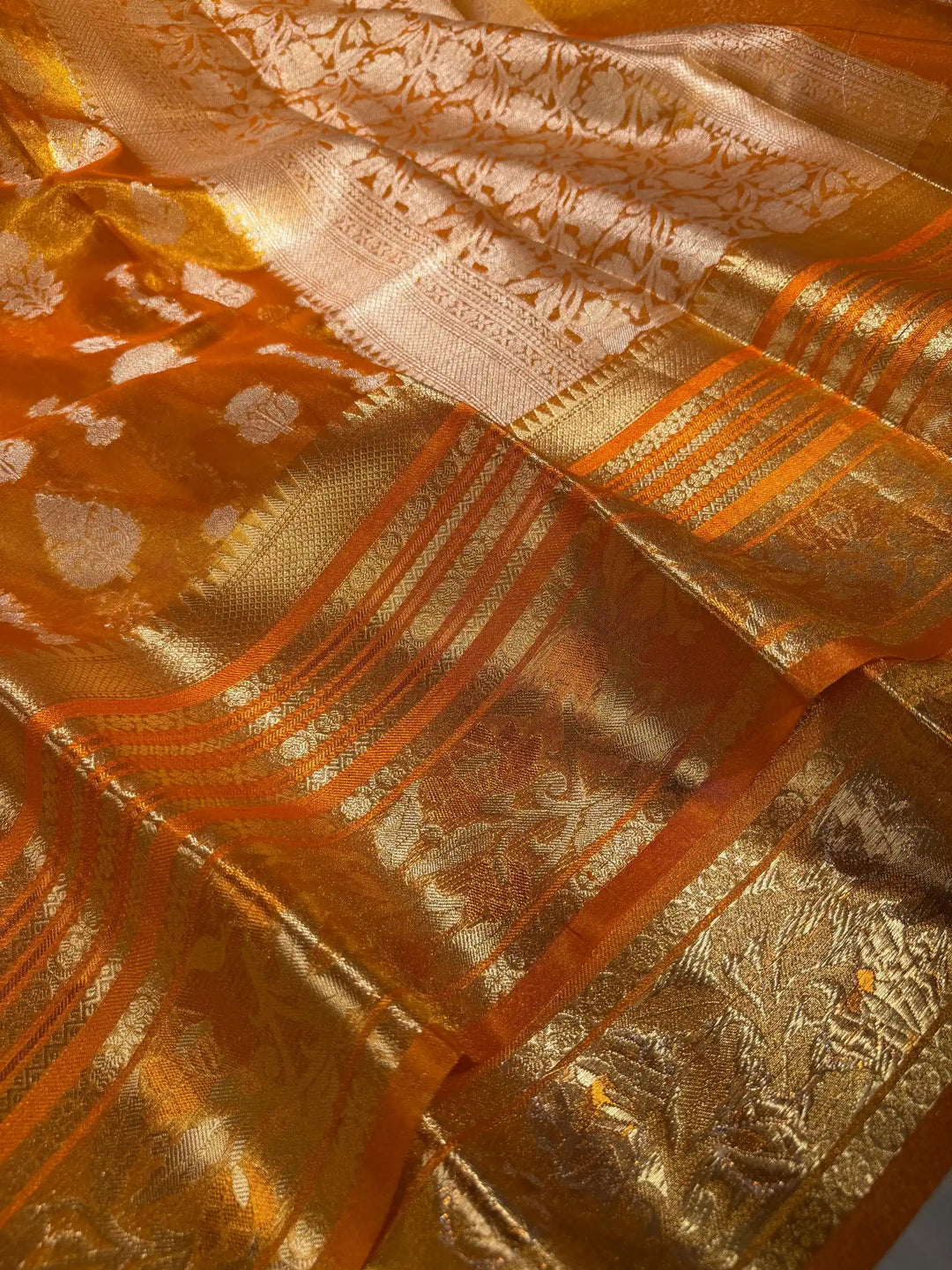 Metallic Orange Soft Tissue Silk Traditional Banarasi Saree