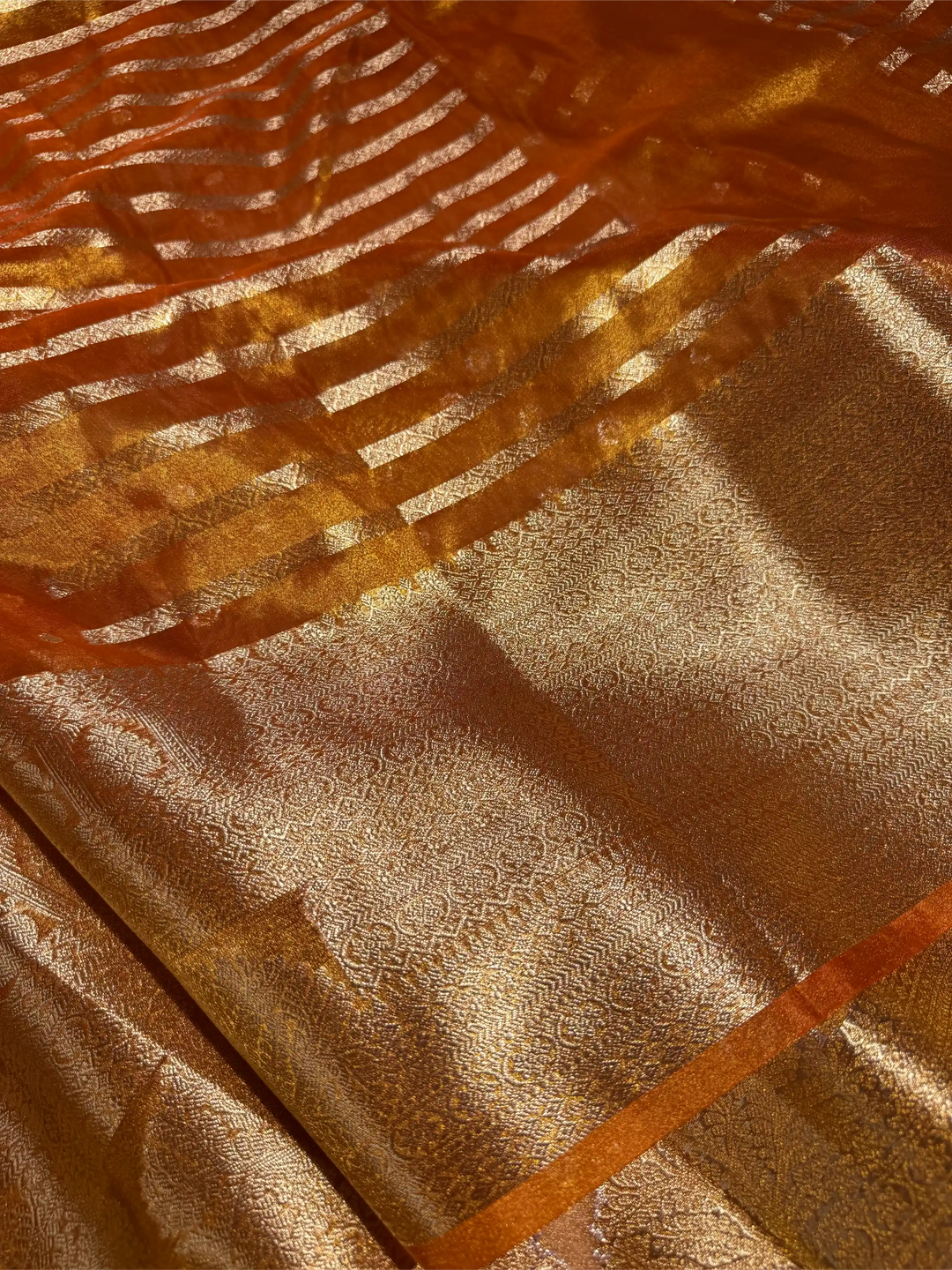 Metallic Orange Tissue Silk Eccentric Traditional Weave Banarasi Saree