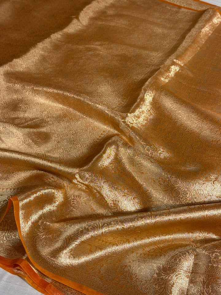 Metallic Orange Tissue Silk Intricately Woven Brocade Banarasi Saree