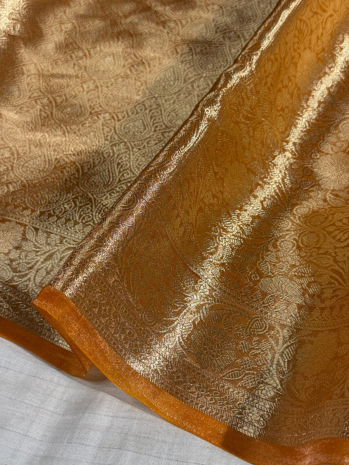 Metallic Orange Tissue Silk Intricately Woven Brocade Banarasi Saree