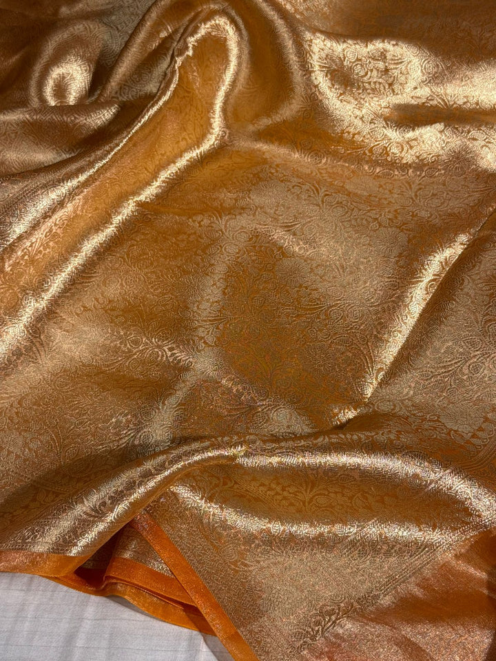 Metallic Orange Tissue Silk Intricately Woven Brocade Banarasi Saree