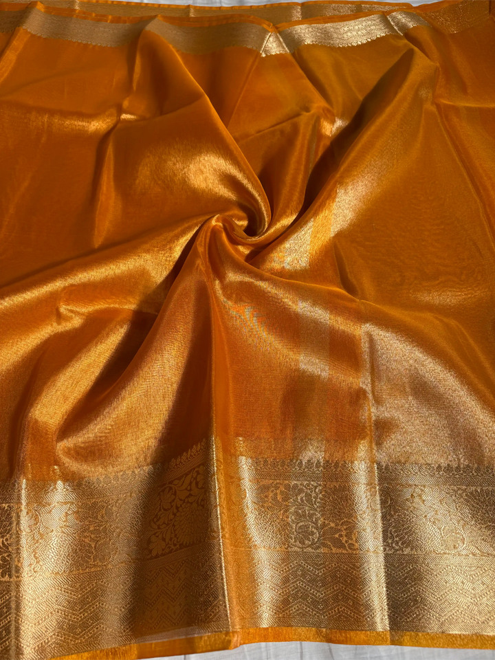 Metallic Orange Tissue Silk Traditional Border Weave Banarasi Saree