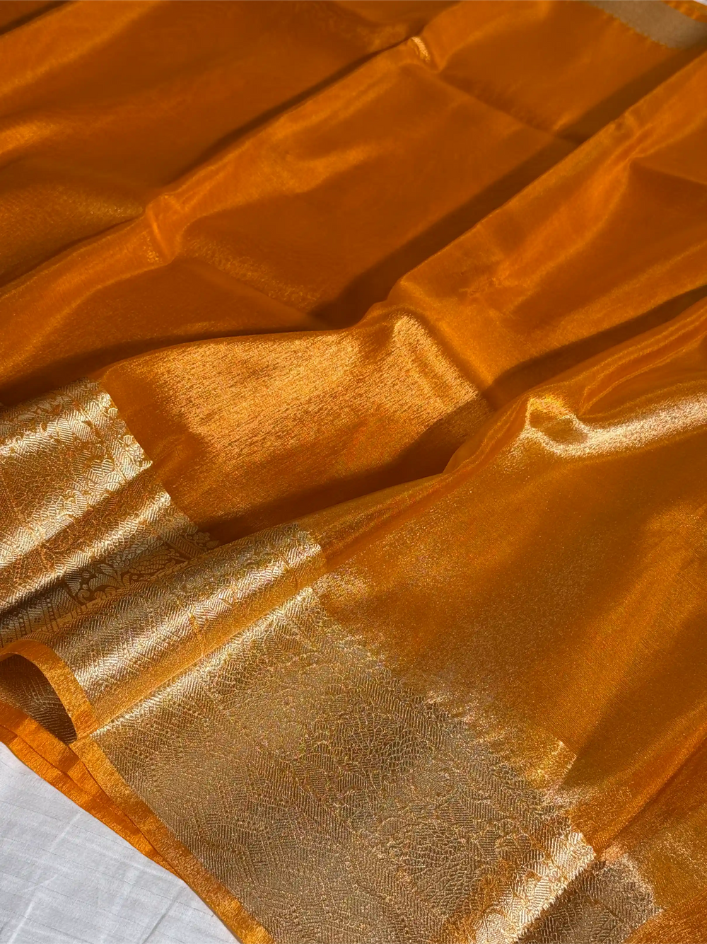 Metallic Orange Tissue Silk Traditional Border Weave Banarasi Saree