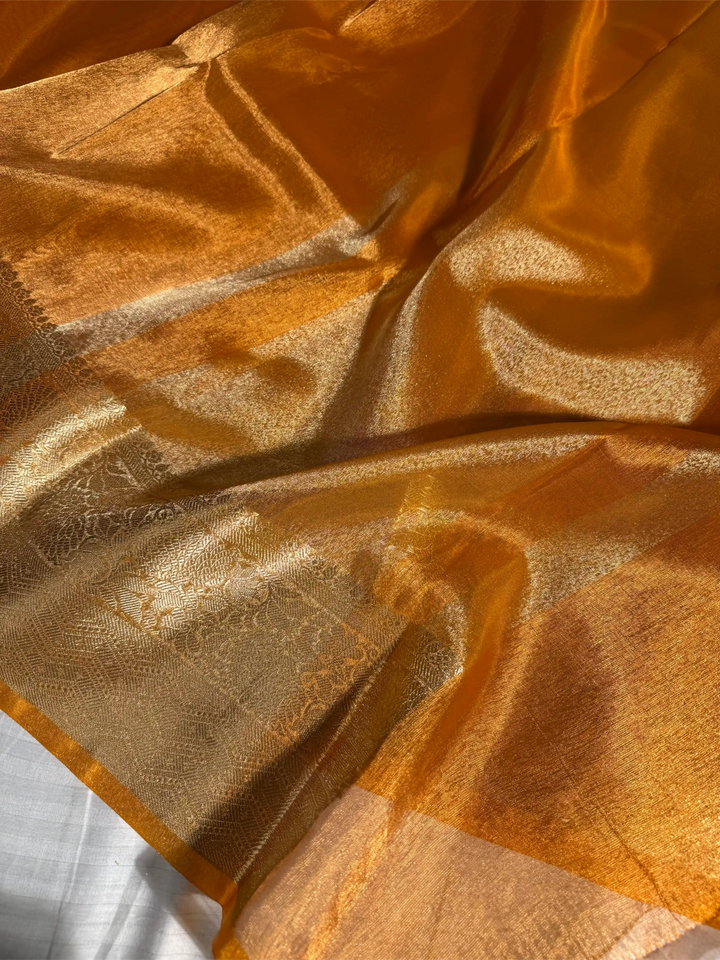 Metallic Orange Tissue Silk Traditional Border Weave Banarasi Saree