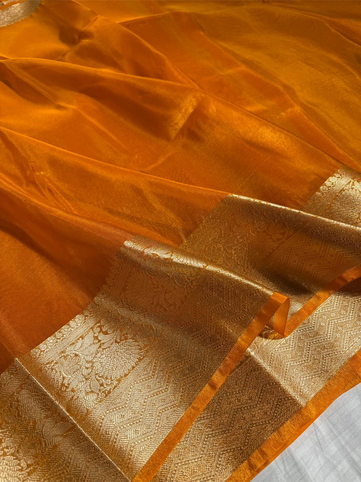 Metallic Orange Tissue Silk Traditional Border Weave Banarasi Saree