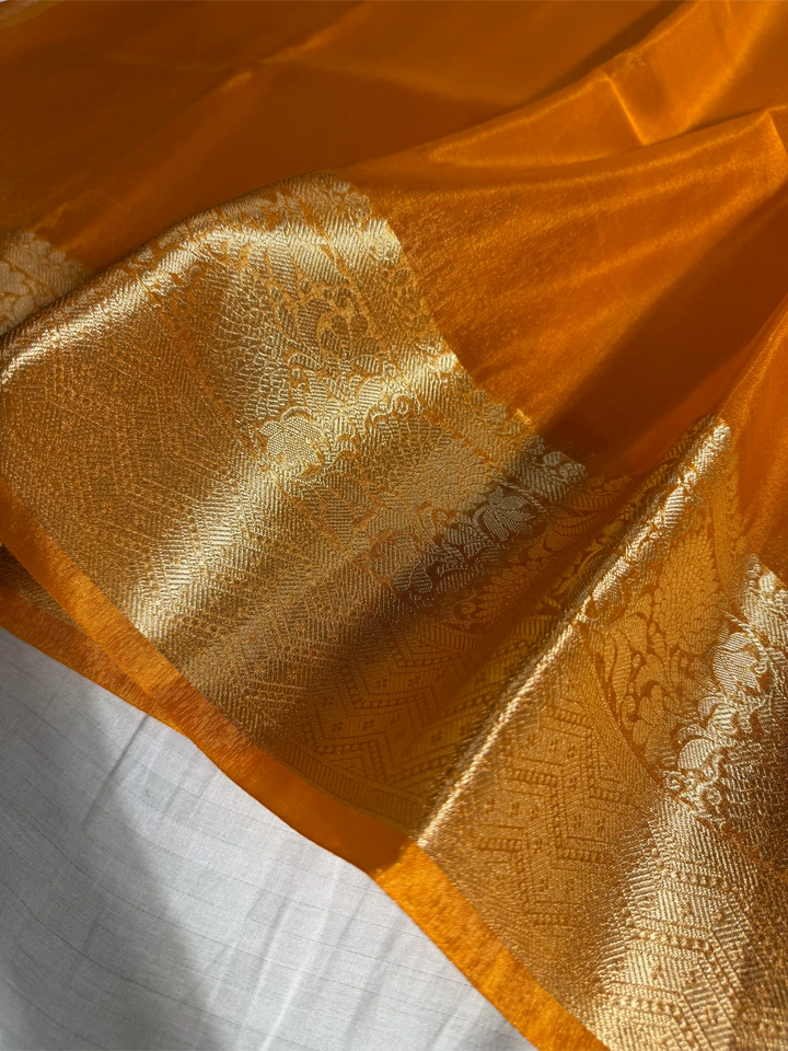 Metallic Orange Tissue Silk Traditional Border Weave Banarasi Saree