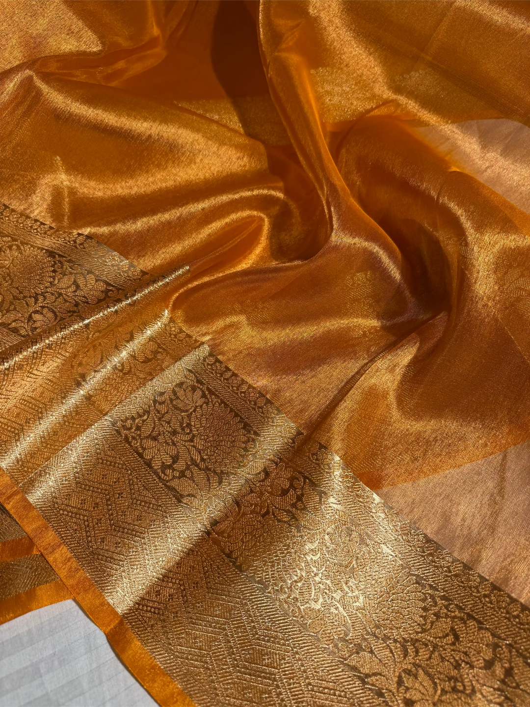 Metallic Orange Tissue Silk Traditional Border Weave Banarasi Saree