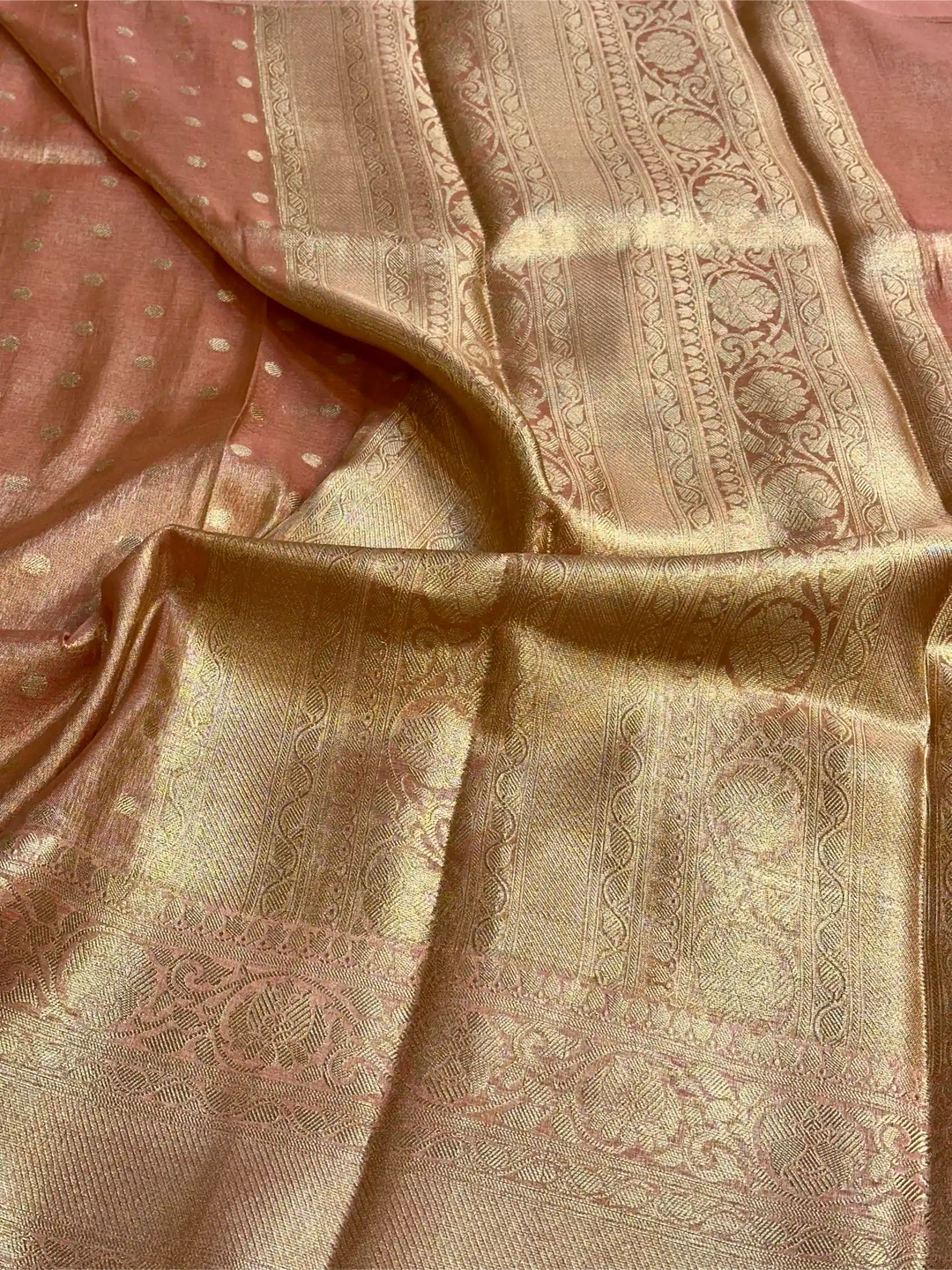 Metallic Peach Breathable Soft Tissue Silk Banarasi Saree