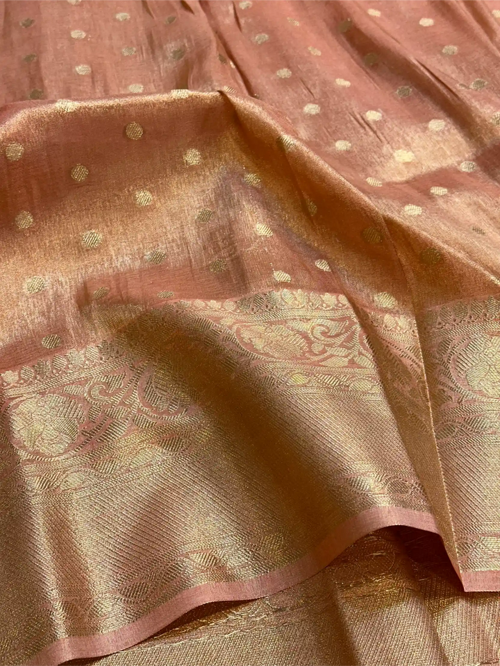 Metallic Peach Breathable Soft Tissue Silk Banarasi Saree