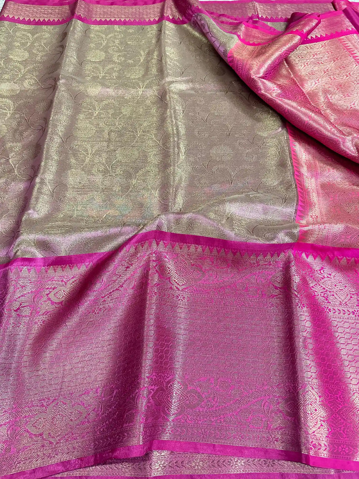 Metallic Pink Tissue Silk Aada and Buti Banarasi Saree