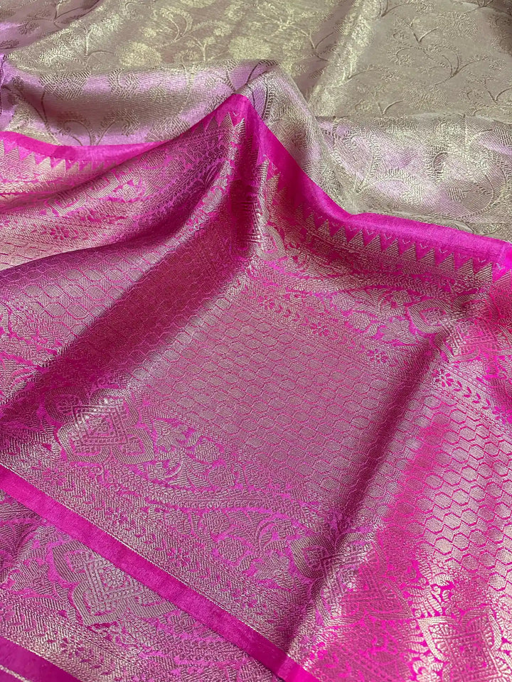 Metallic Pink Tissue Silk Aada and Buti Banarasi Saree