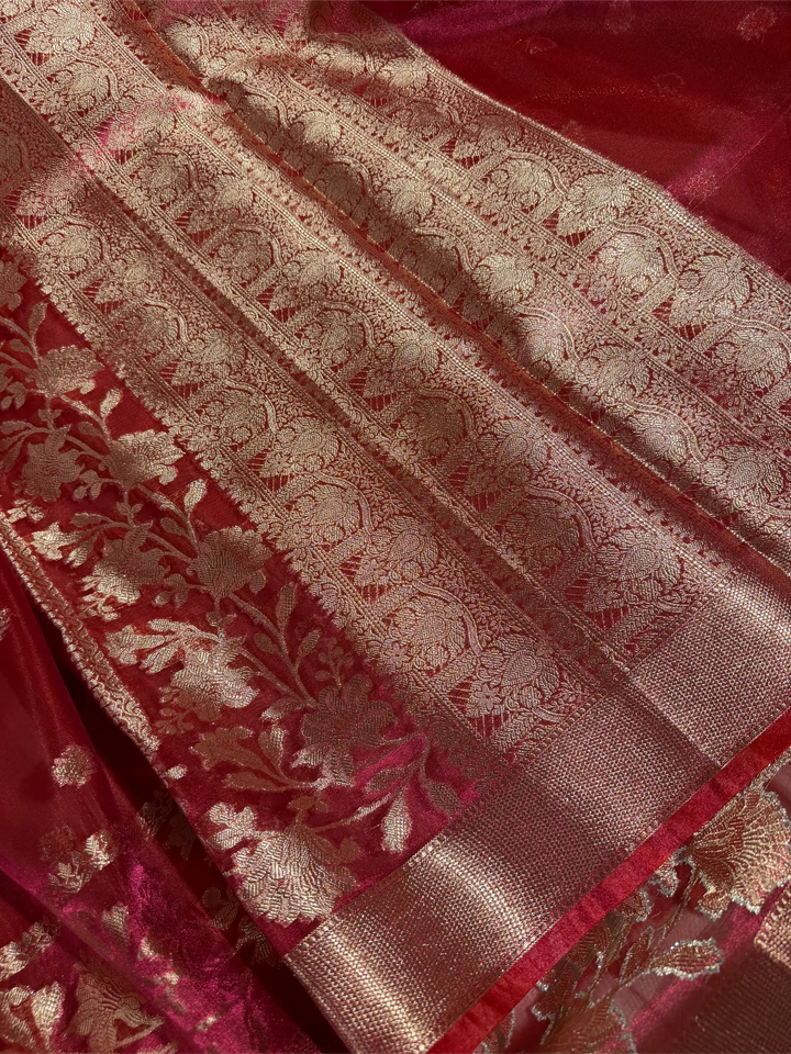 Metallic Rani Kora Tissue Silk Eccentric Banarasi Saree