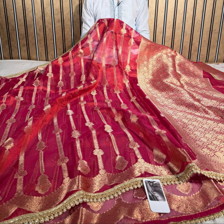 Metallic Rani Soft Tissue Silk Designer Banarasi Saree