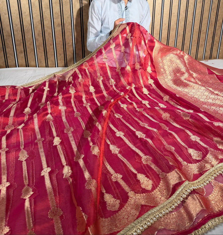 Metallic Rani Soft Tissue Silk Designer Banarasi Saree