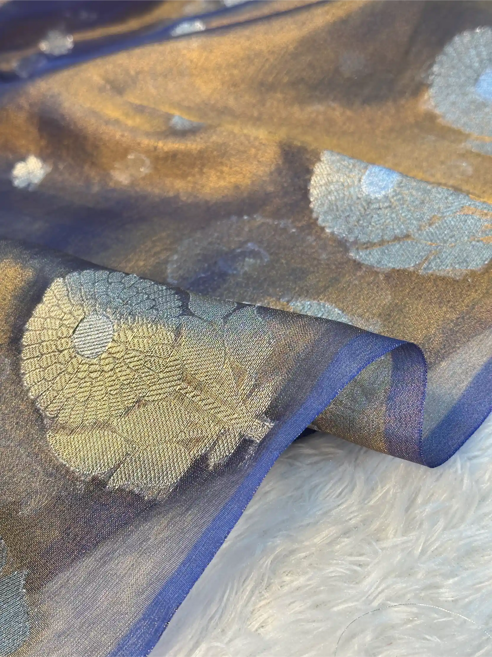 Metallic Royal Blue Eccentric Soft Tissue Silk Banarasi Saree