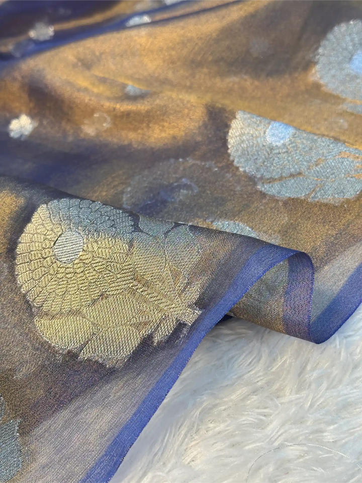 Metallic Royal Blue Eccentric Soft Tissue Silk Banarasi Saree