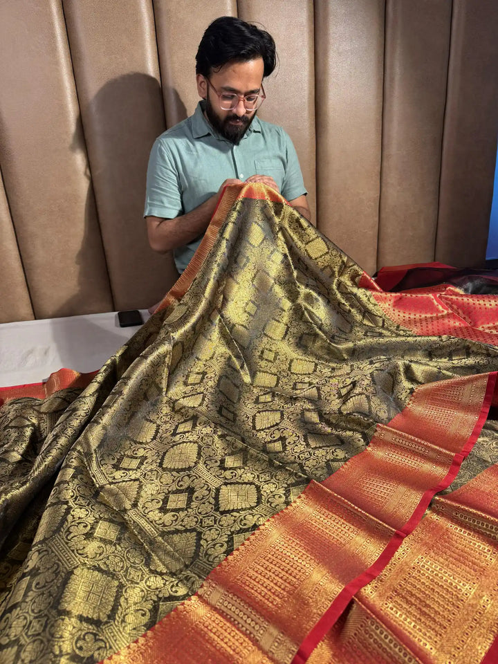 Metallic Shade Banarasi Tissue Silk Saree with Rich Pallu and Blouse