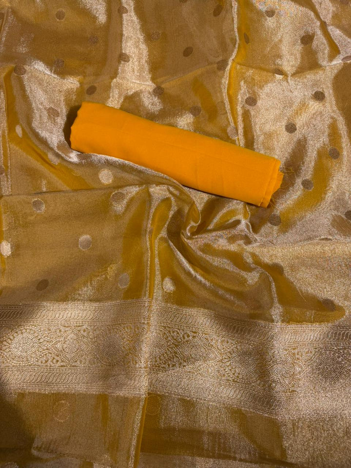 Metallic Yellow Kora Tissue Banarasi Suit