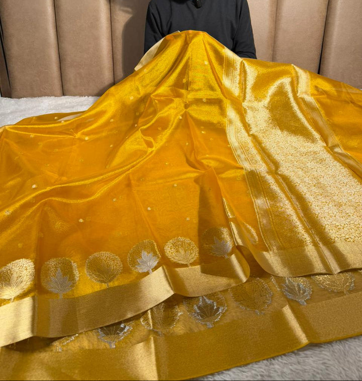 Metallic Yellow Kora Tissue Silk Banarasi Saree