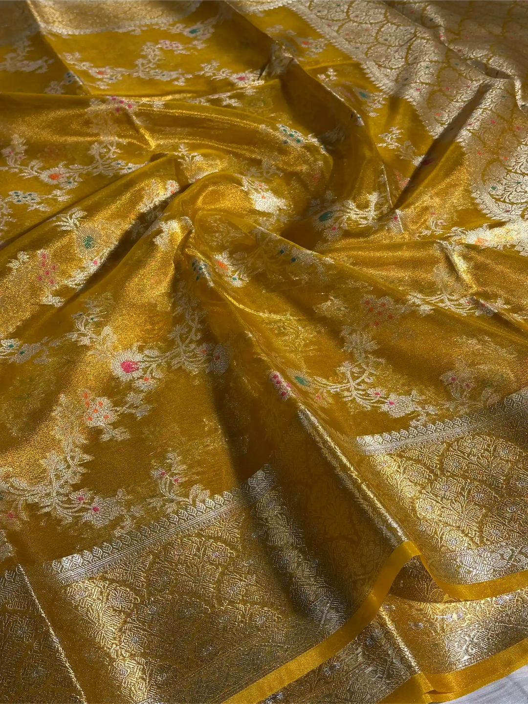Metallic Yellow Tissue Silk Heritage Intricate Meena Weave Banarasi Saree