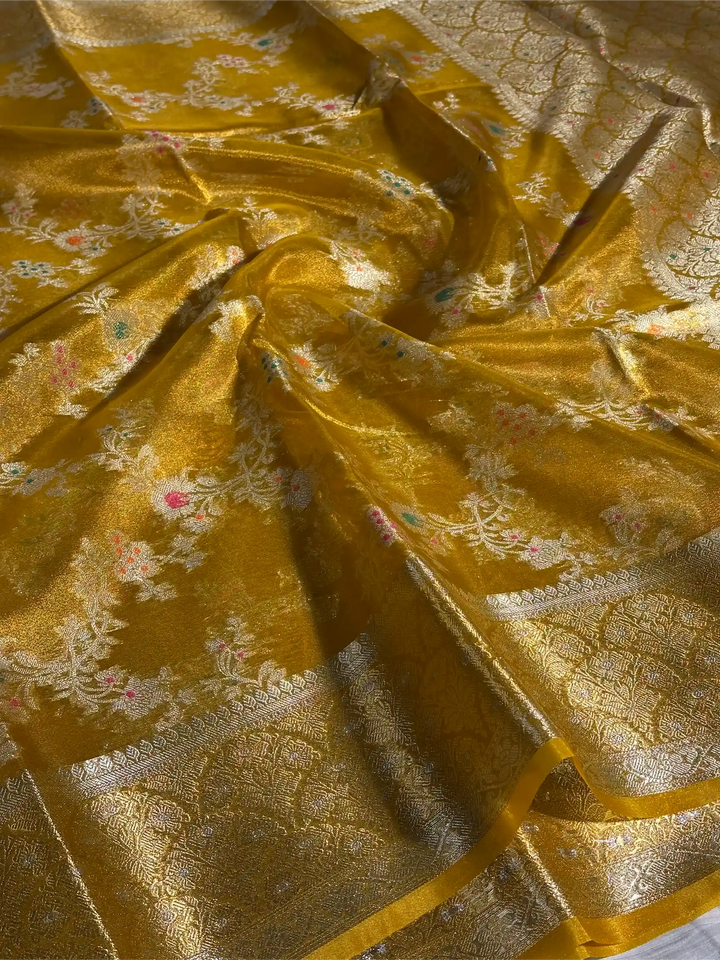Metallic Yellow Tissue Silk Heritage Intricate Meena Weave Banarasi Saree