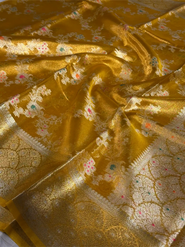 Metallic Yellow Tissue Silk Heritage Intricate Meena Weave Banarasi Saree