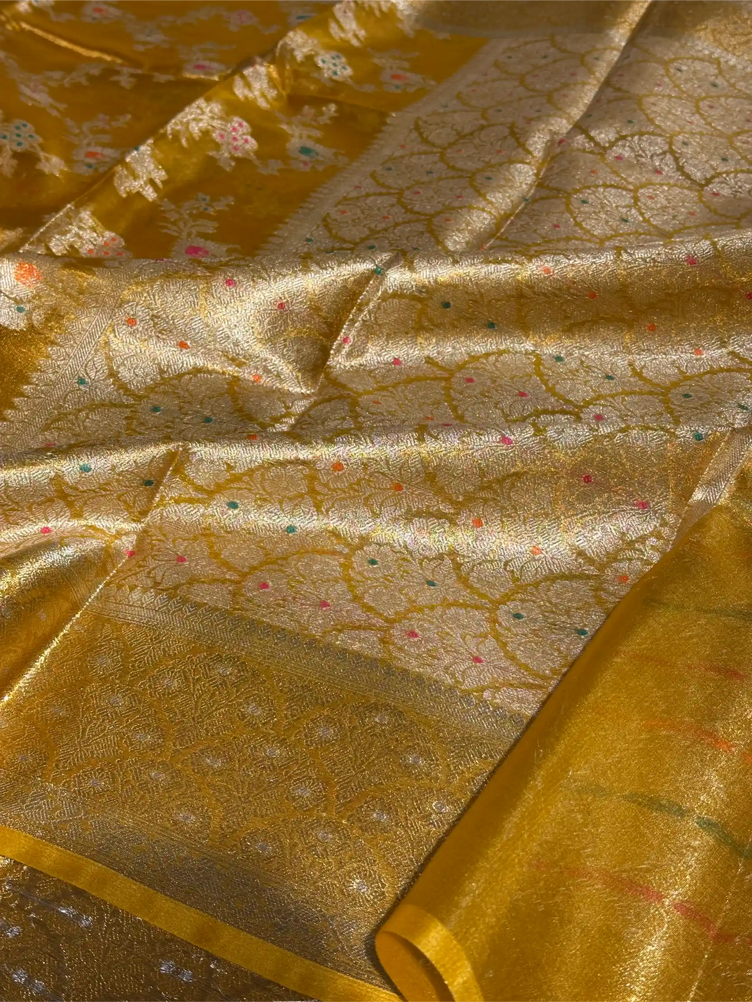 Metallic Yellow Tissue Silk Heritage Intricate Meena Weave Banarasi Saree