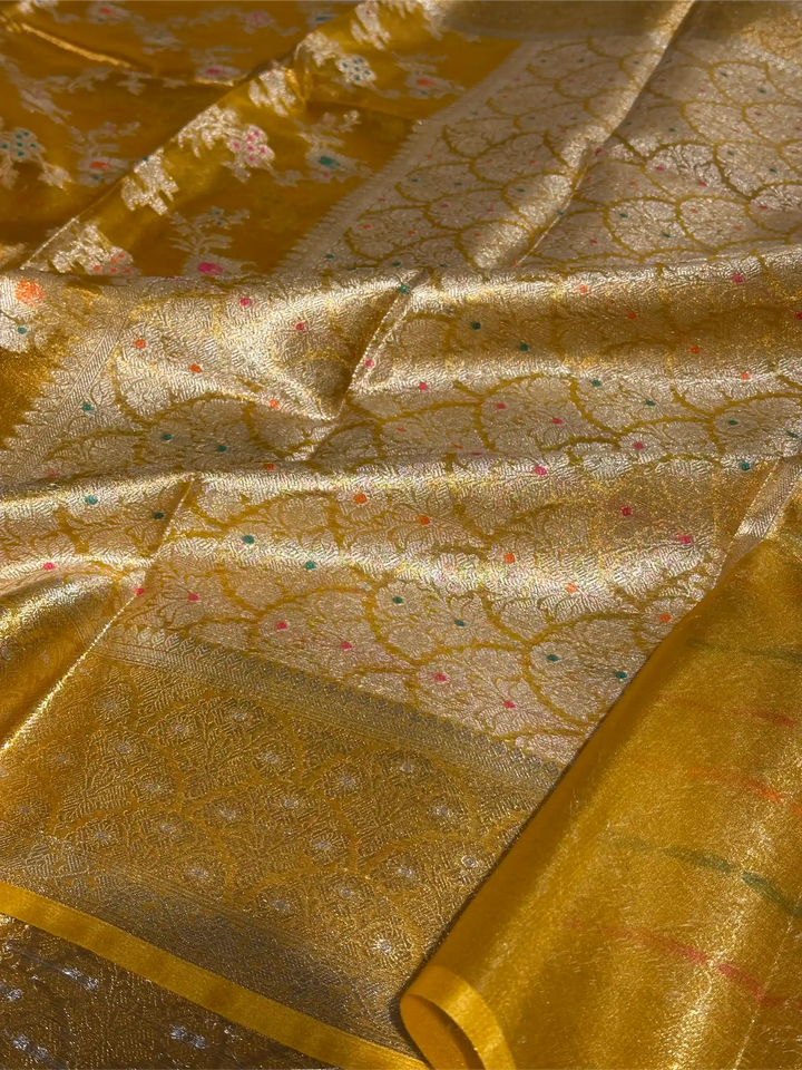 Metallic Yellow Tissue Silk Heritage Intricate Meena Weave Banarasi Saree