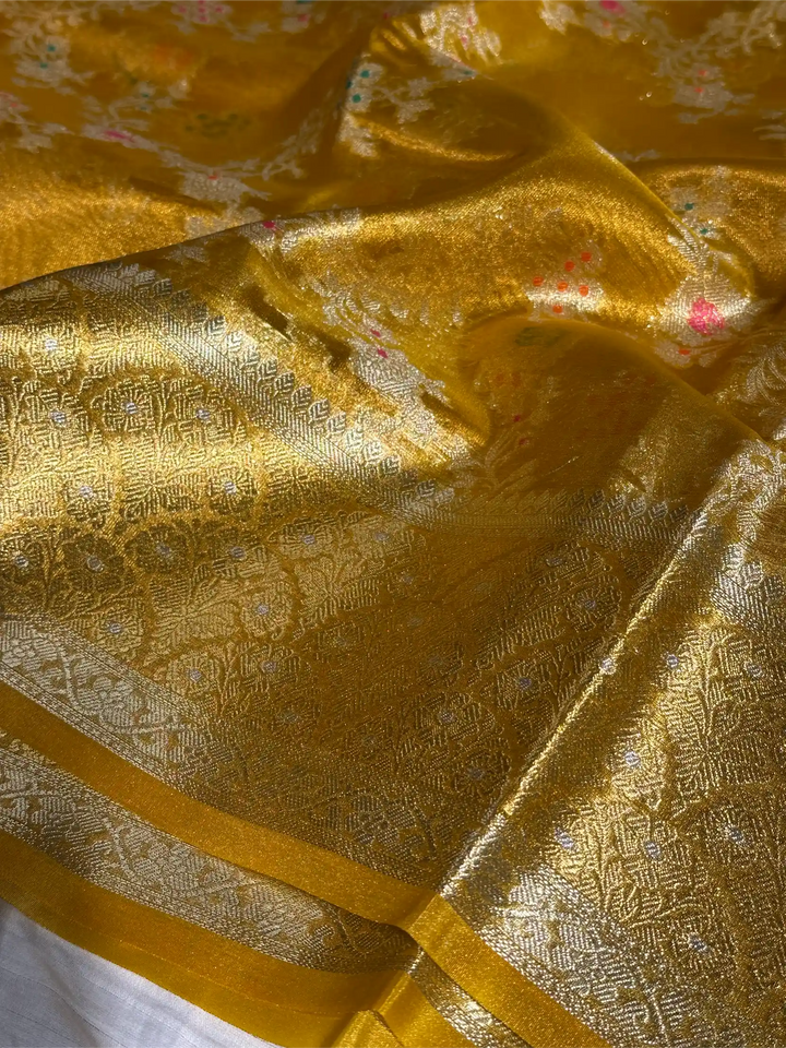 Metallic Yellow Tissue Silk Heritage Intricate Meena Weave Banarasi Saree