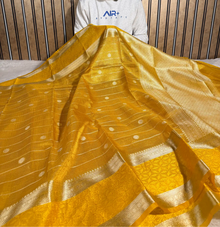Metallic Yellow Tissue Silk Traditional Zari Weave Banarasi Saree