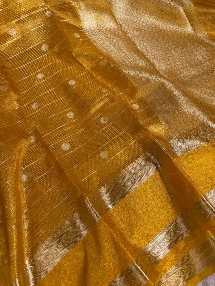 Metallic Yellow Tissue Silk Traditional Zari Weave Banarasi Saree