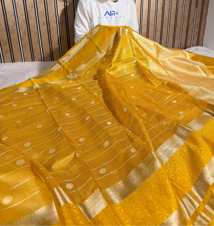 Metallic Yellow Tissue Silk Traditional Zari Weave Banarasi Saree