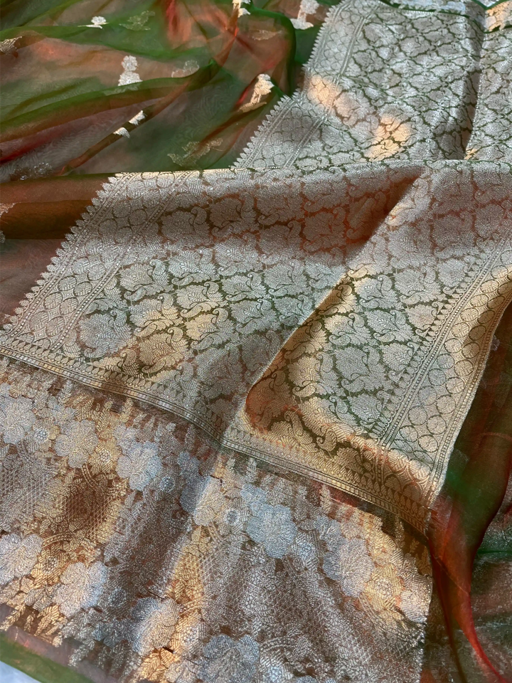 Metallic Green Pure Tissue Silk Traditional Banarasi Saree