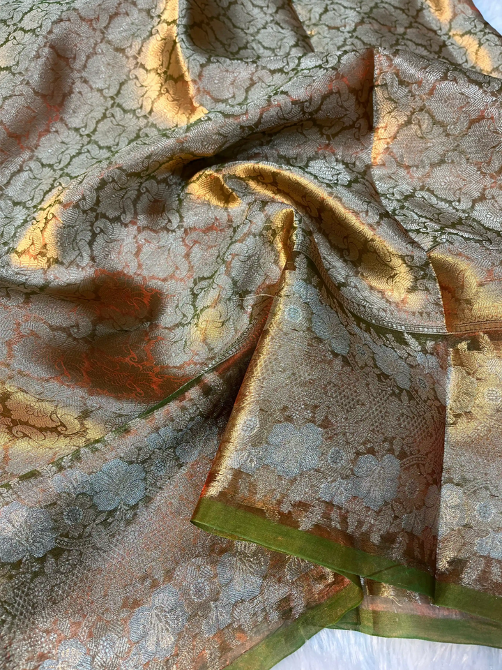 Metallic Green Pure Tissue Silk Traditional Banarasi Saree