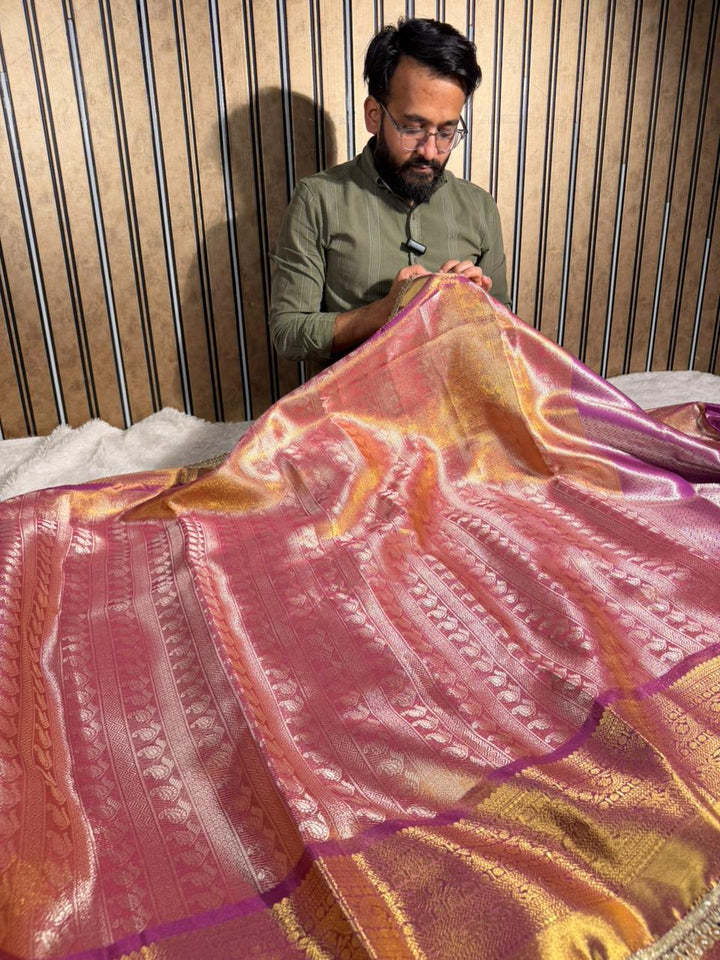 Metallic Kanjivaram Tissue Silk Designer Lace Work Saree