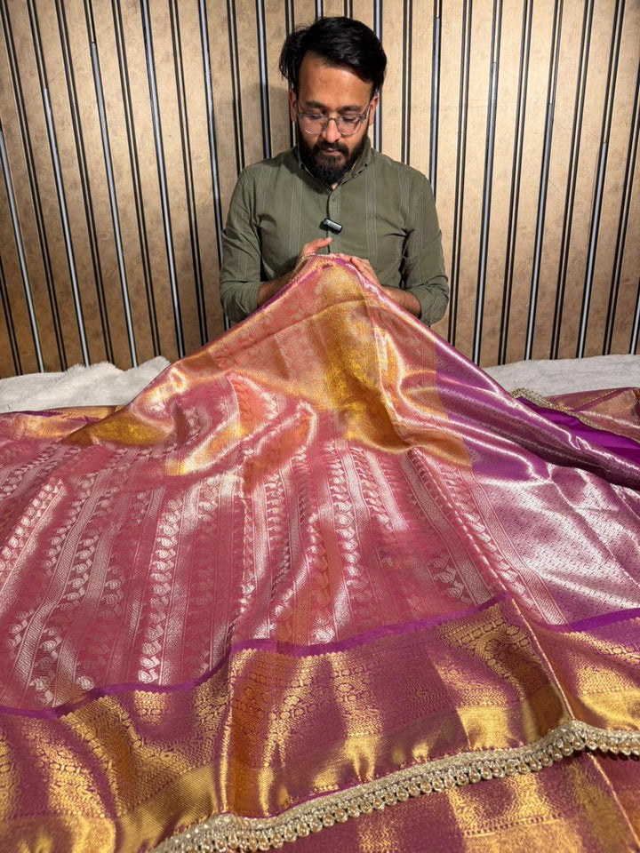 Metallic Kanjivaram Tissue Silk Designer Lace Work Saree