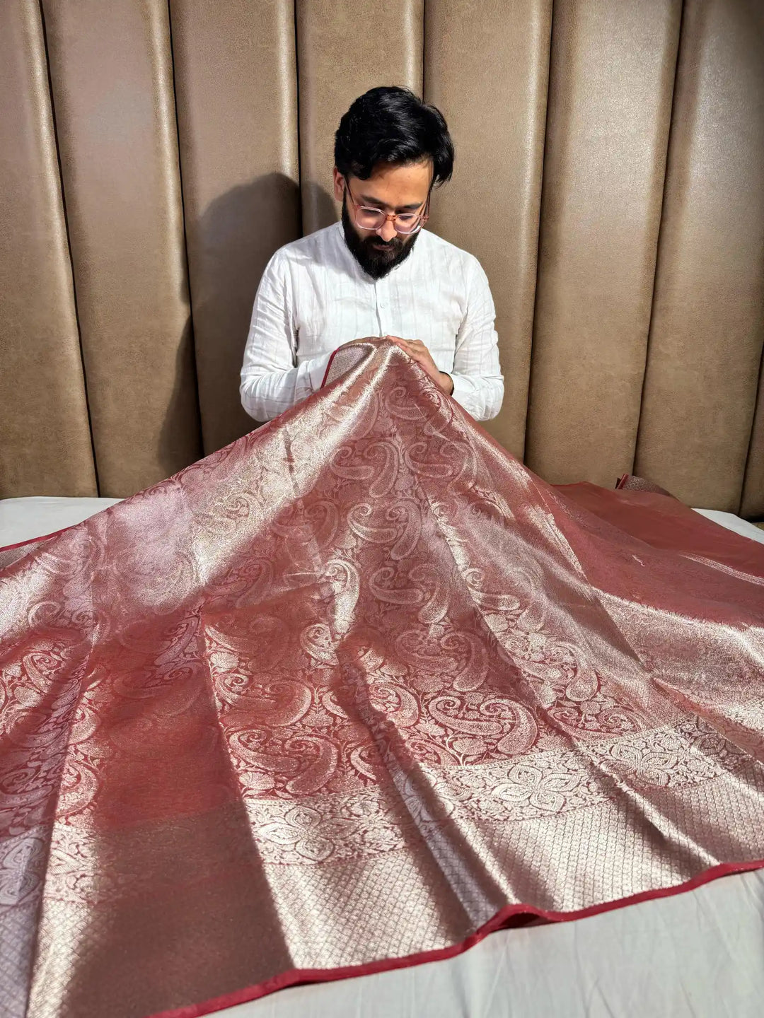 Metallic Mauve Pink Glass Tissue Silk Banarasi Saree